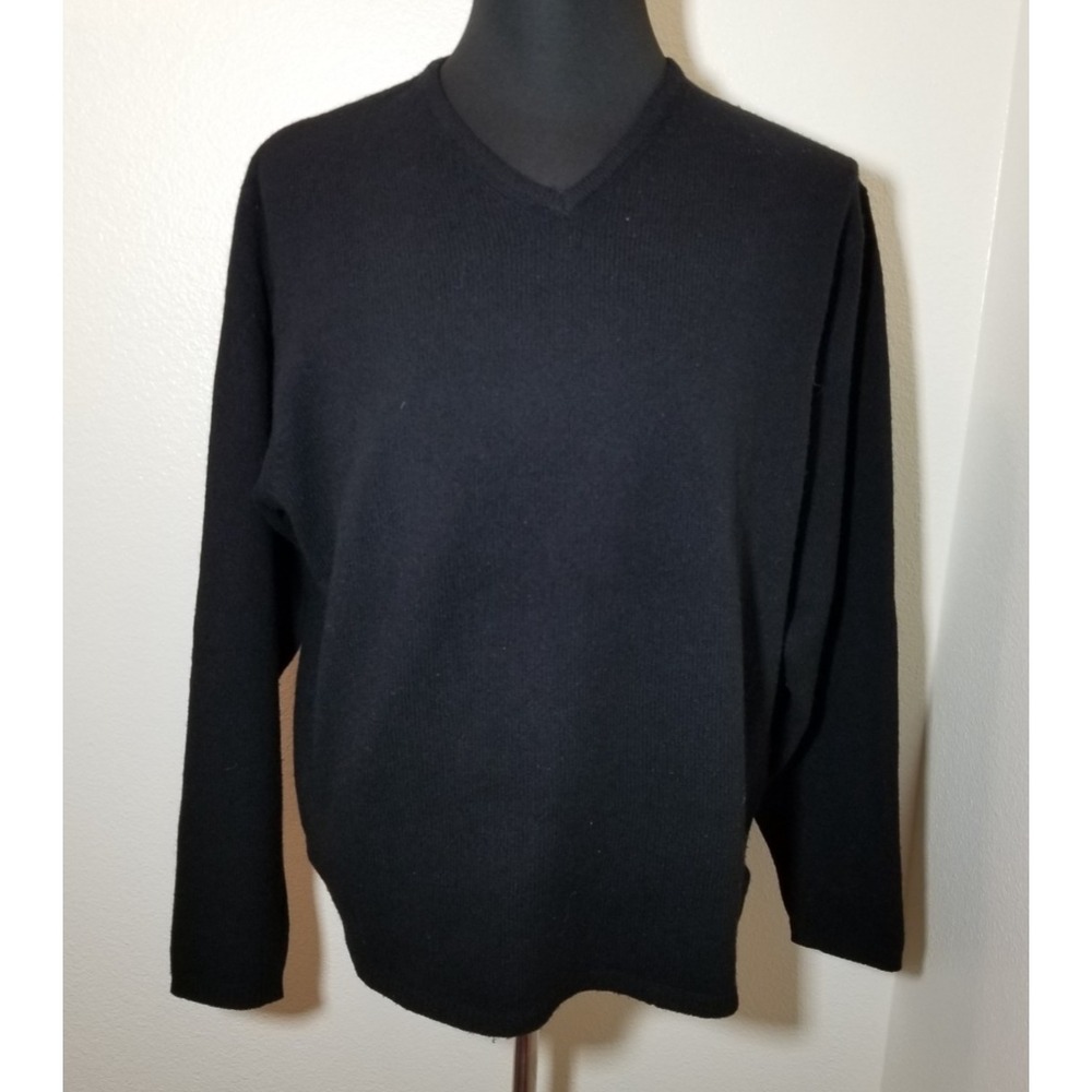 Gap Sweater Mens Large Black Lambswool V Neck Sweater Coastal Preppy Old Money